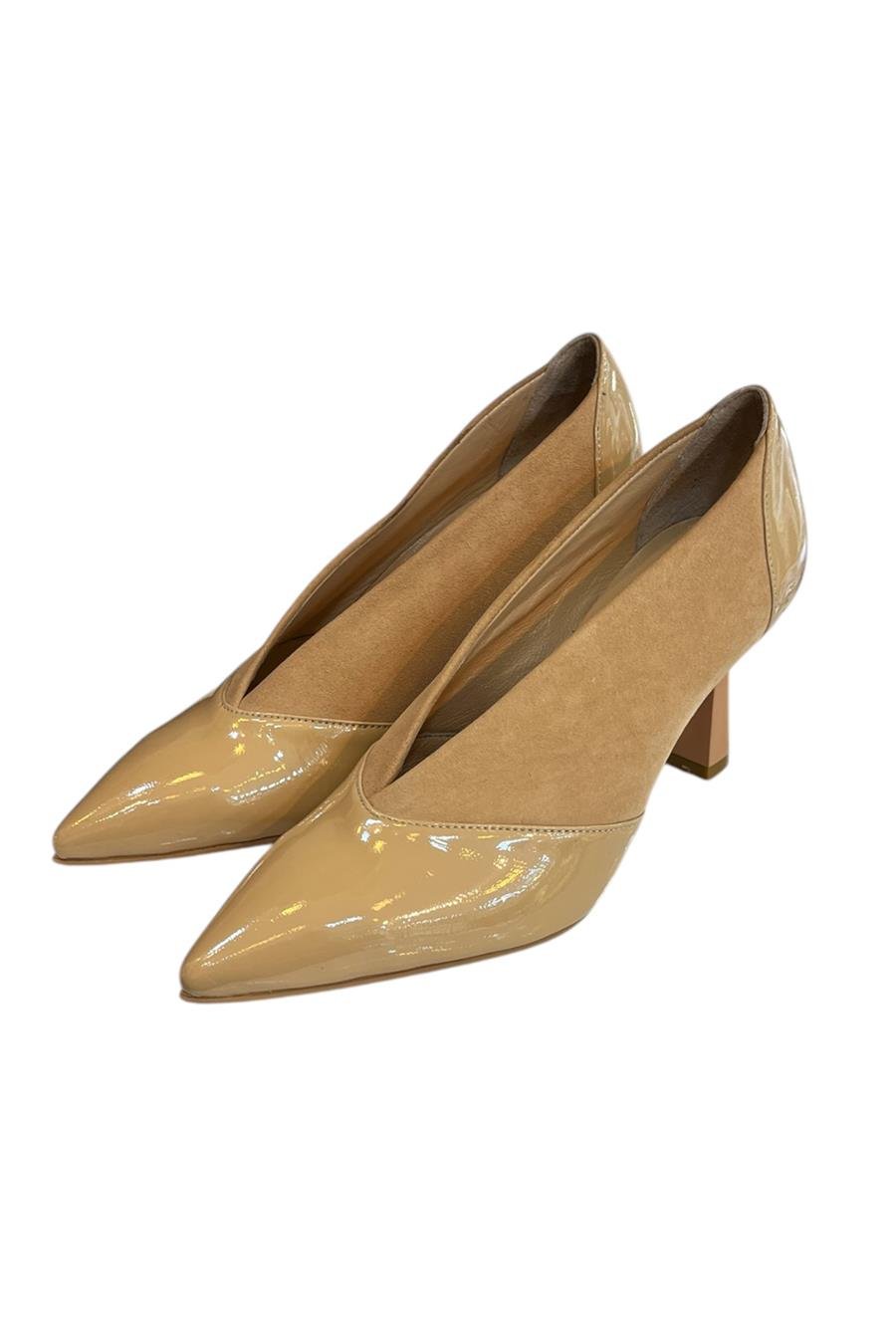 Krem Hakiki Deri Topuklu Ayakkabı