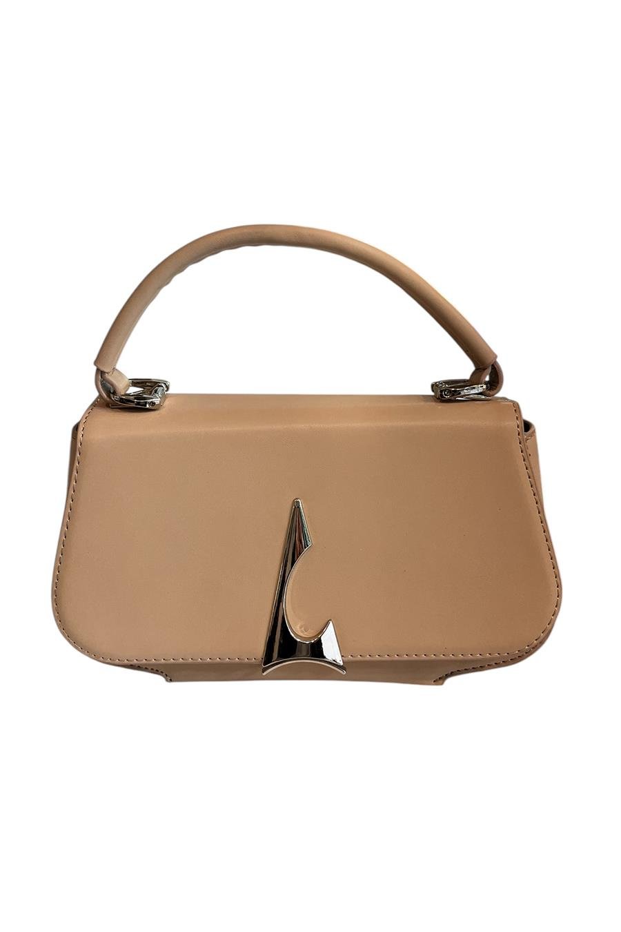 Krem Suni Deri 3 Bölmeli El Ve Omuz Çantası