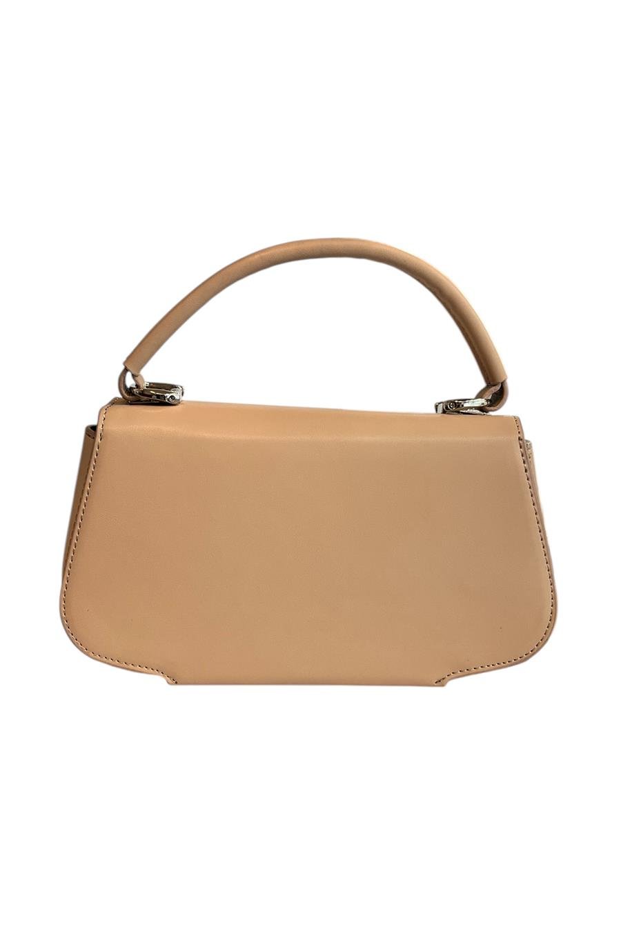 Krem Suni Deri 3 Bölmeli El Ve Omuz Çantası