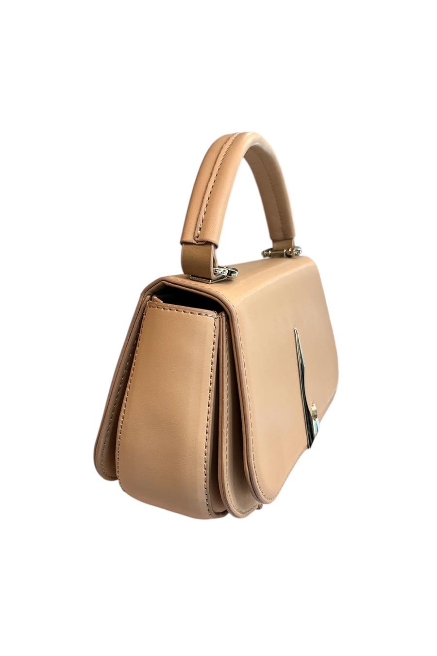 Krem Suni Deri 3 Bölmeli El Ve Omuz Çantası