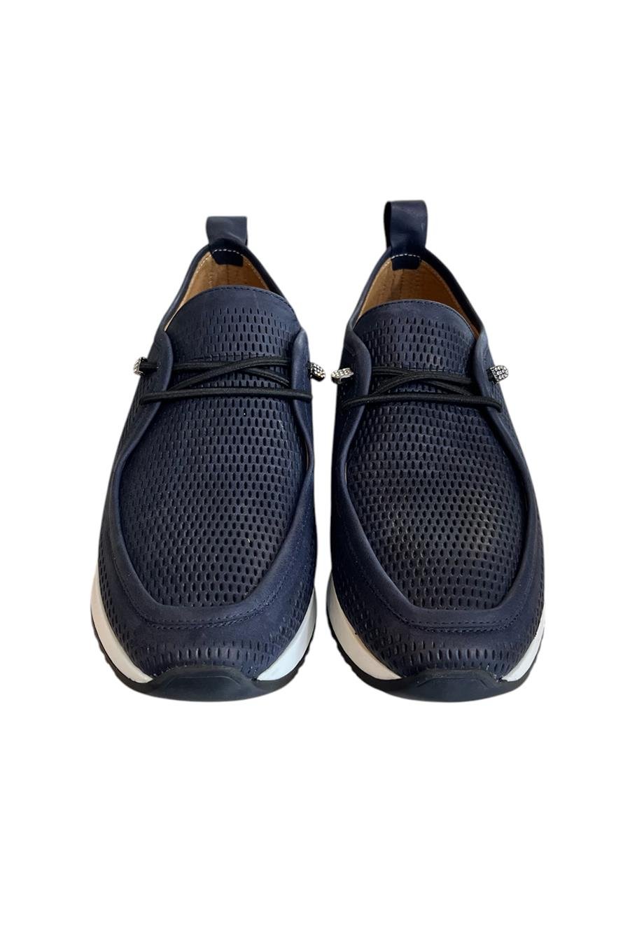 Lacivert Hakiki Deri Lastik Bağlı Comfort Taban Günlük Ayakkabı