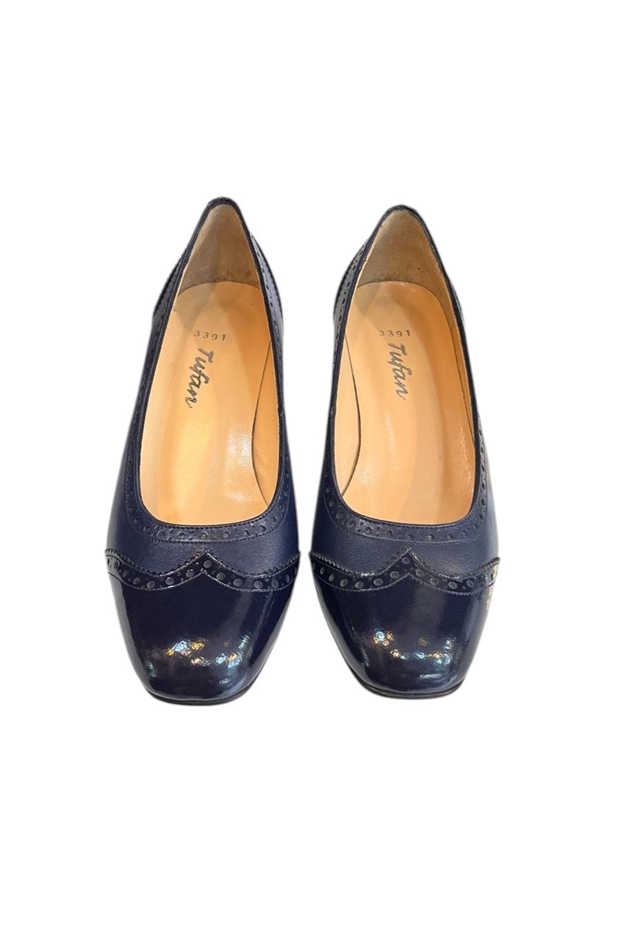 Lacivert Hakiki Deri  Topuklu Ayakkabı