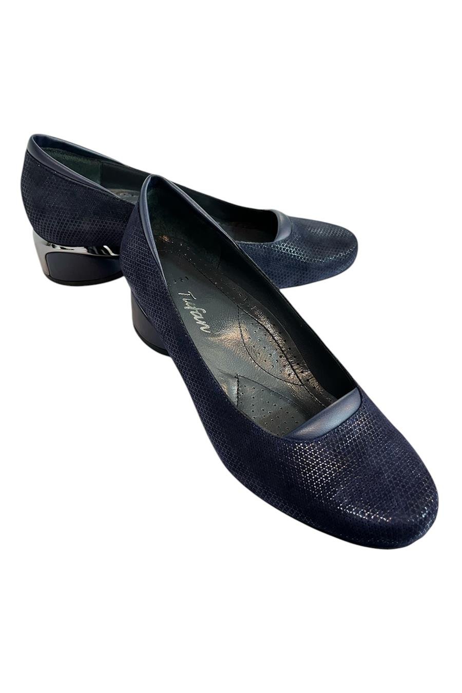 Lacivert Hakiki Deri Topuklu Ayakkabı