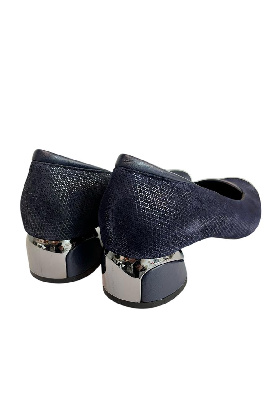 Lacivert Hakiki Deri Topuklu Ayakkabı