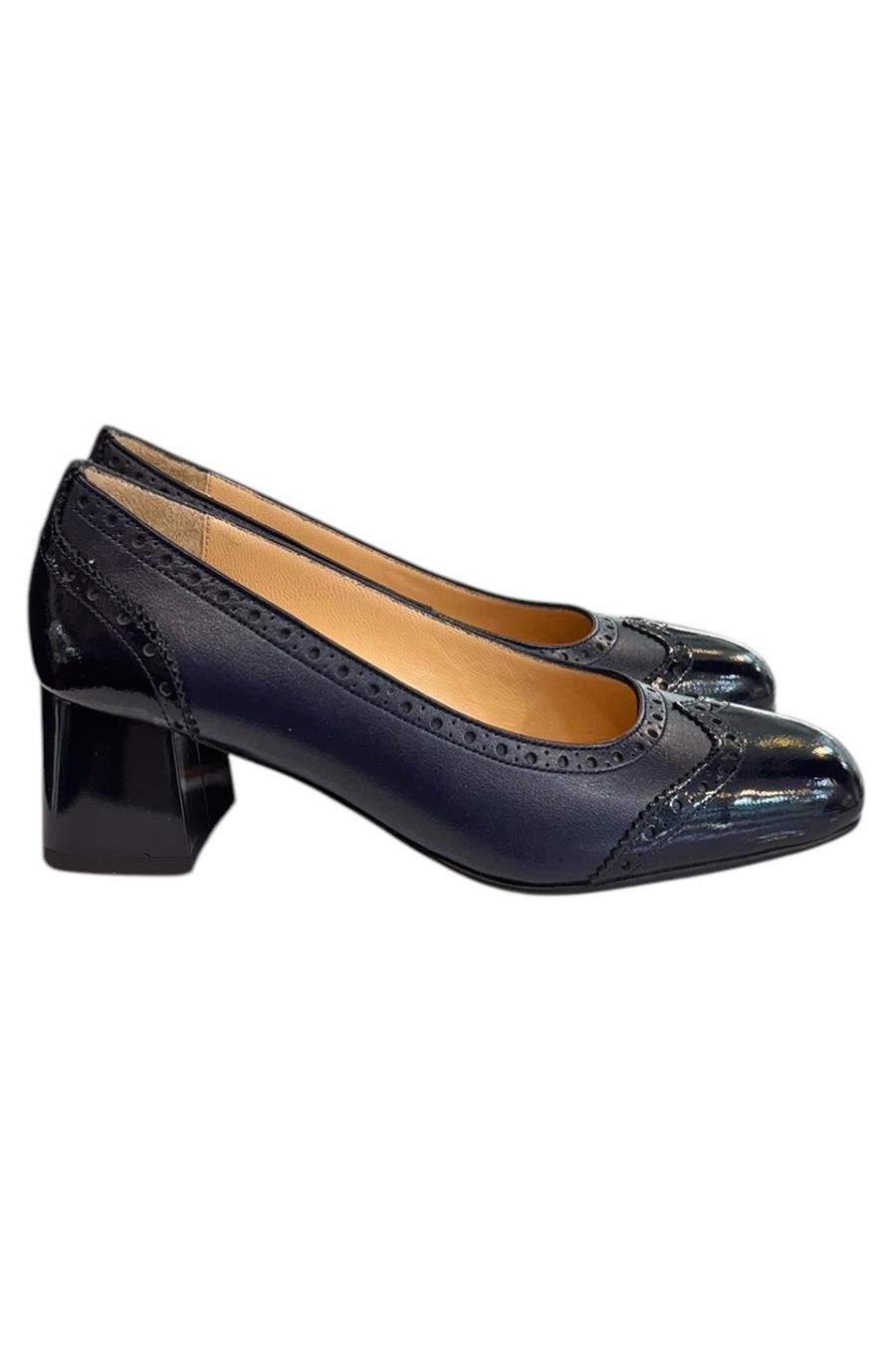 Lacivert Hakiki Deri  Topuklu Ayakkabı