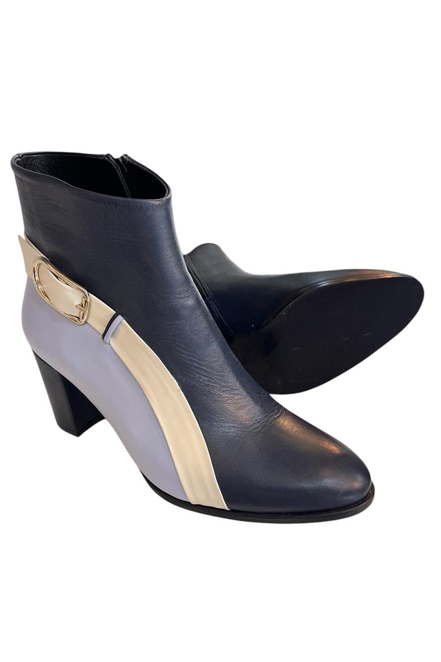 Lacivert Hakiki Deri Topuklu Bot Renk Geçişli