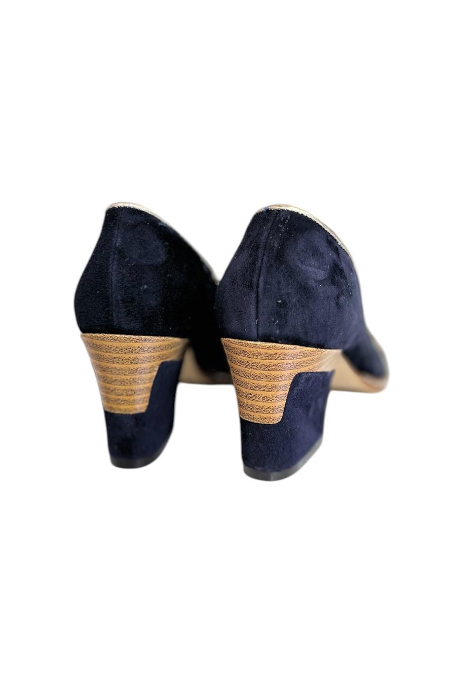 Lacivert Hakiki Süet Deri Fiyonk Detay Topuklu Ayakkabı