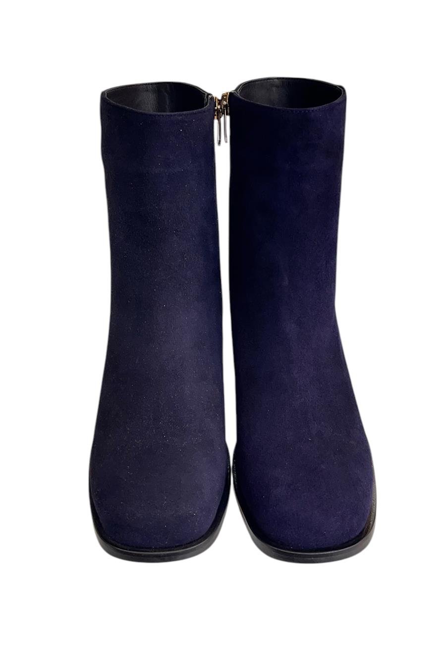 Lacivert Hakiki Süet Deri İçi Sıcak Astar Topuklu Bot