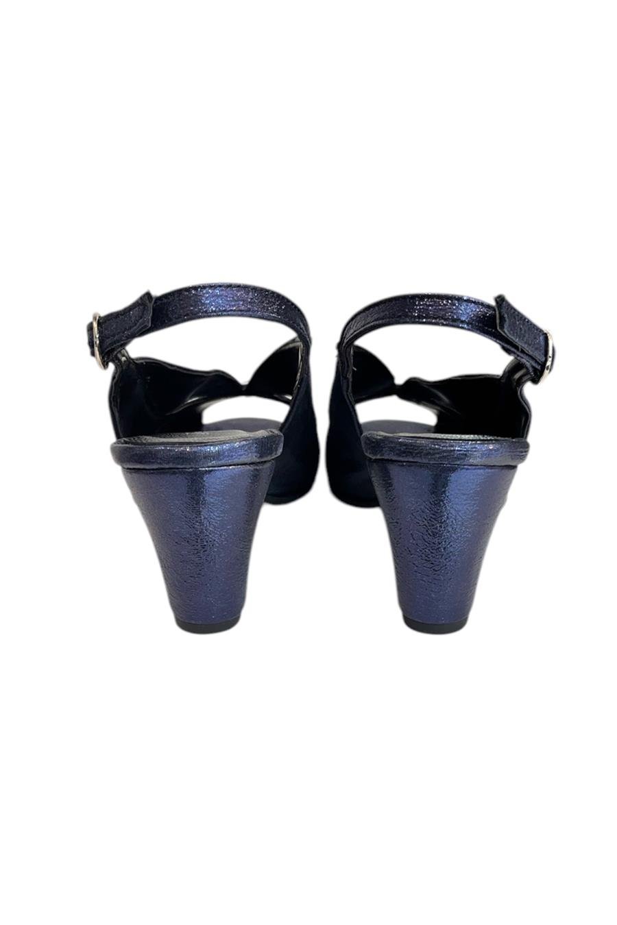 Lacivert Vegan Deri Arkası Açık Topuklu Ayakkabı