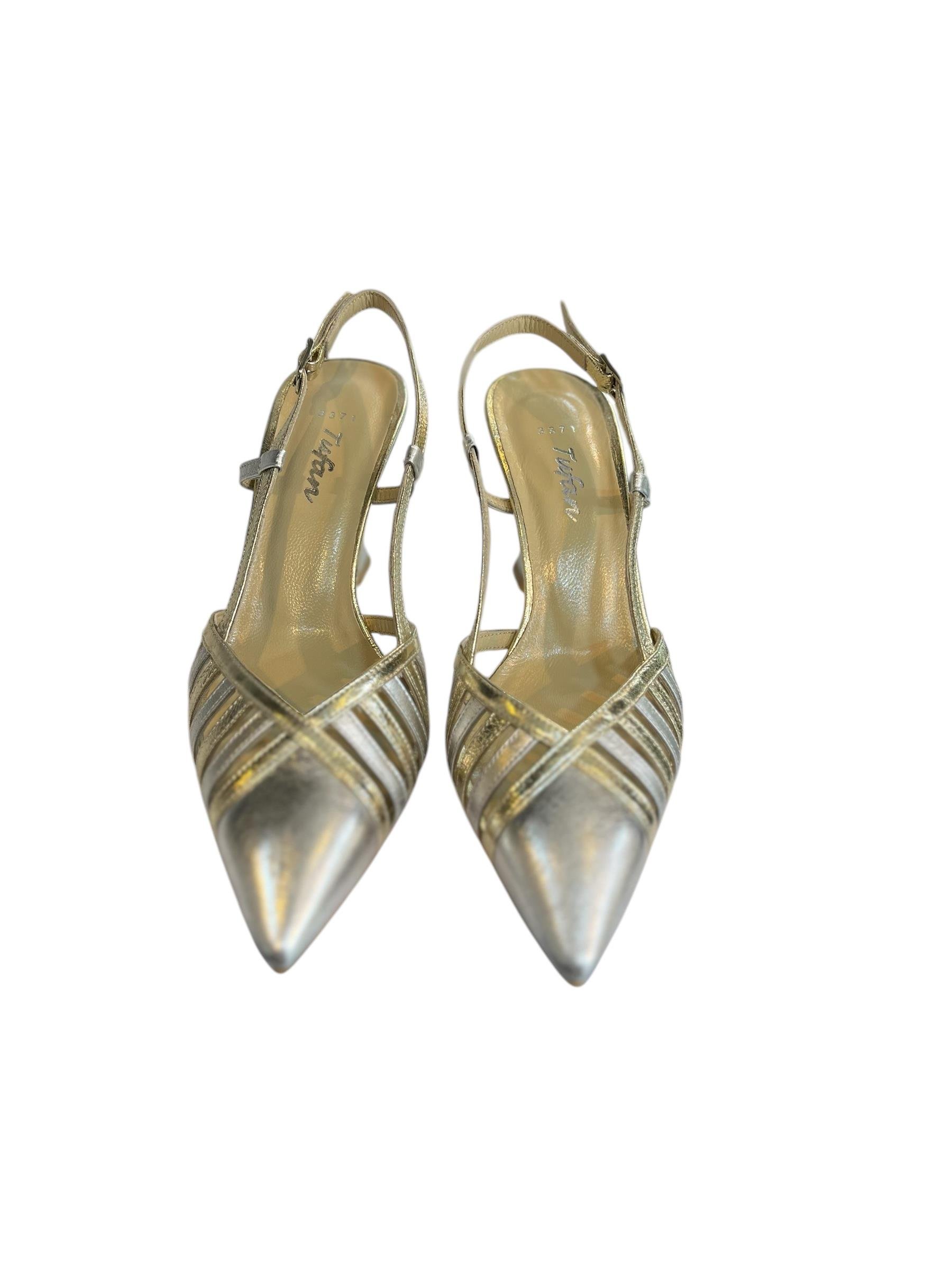 Lame Dore Hakiki Deri Topuklu Ayakkabı