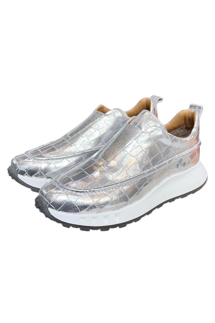 Lame Hakiki Deri Krokodil Desen Comfort Taban Sneaker