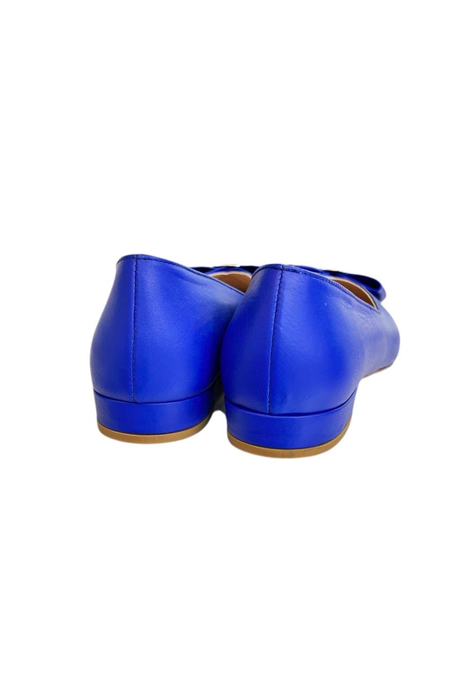 Mavi Hakiki Deri Fiyonk Tokalı Babet Ayakkabı