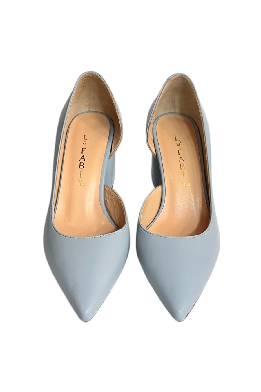 Mavi Hakiki Deri Mabeyn Topuklu Ayakkabı