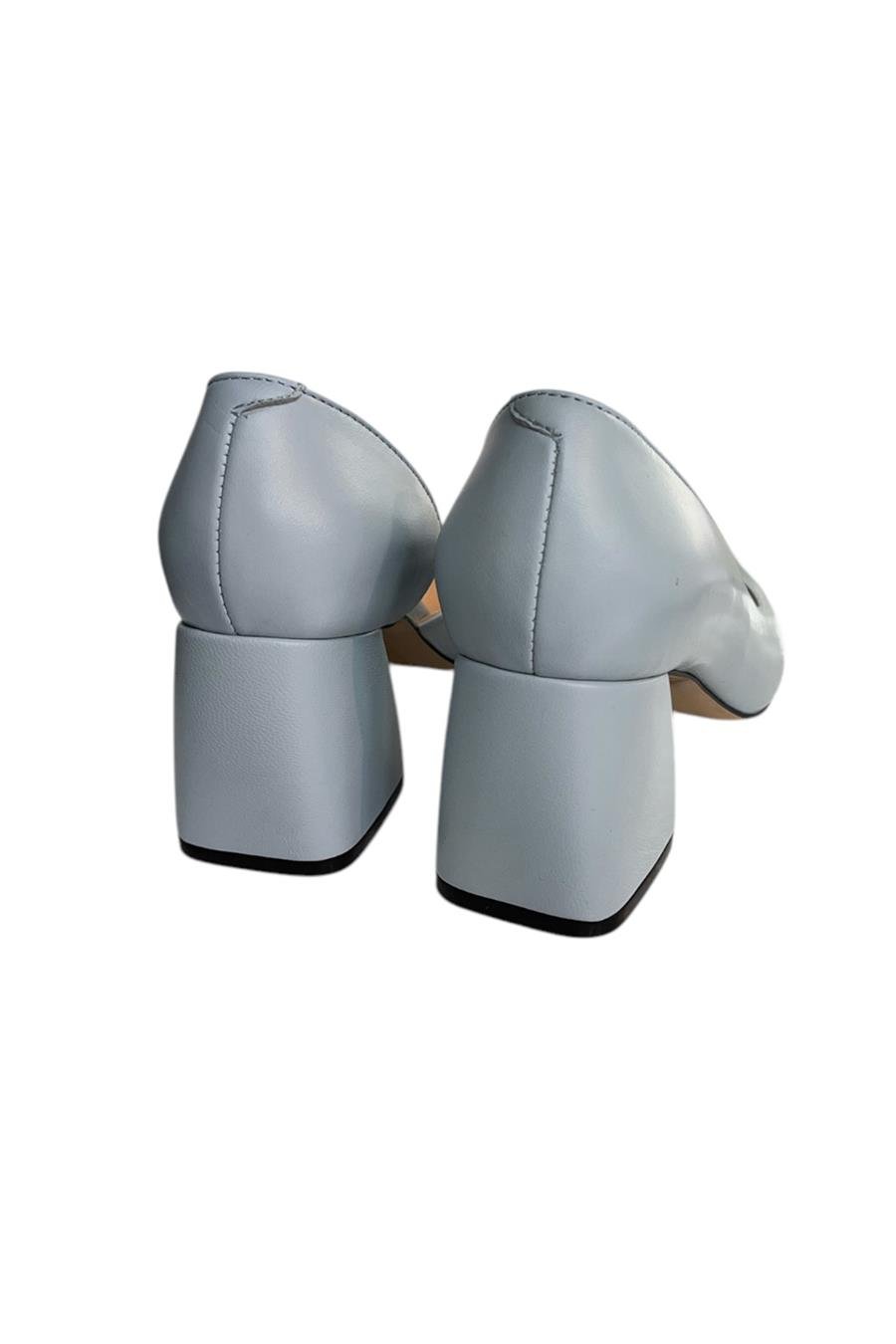 Mavi Hakiki Deri Mabeyn Topuklu Ayakkabı