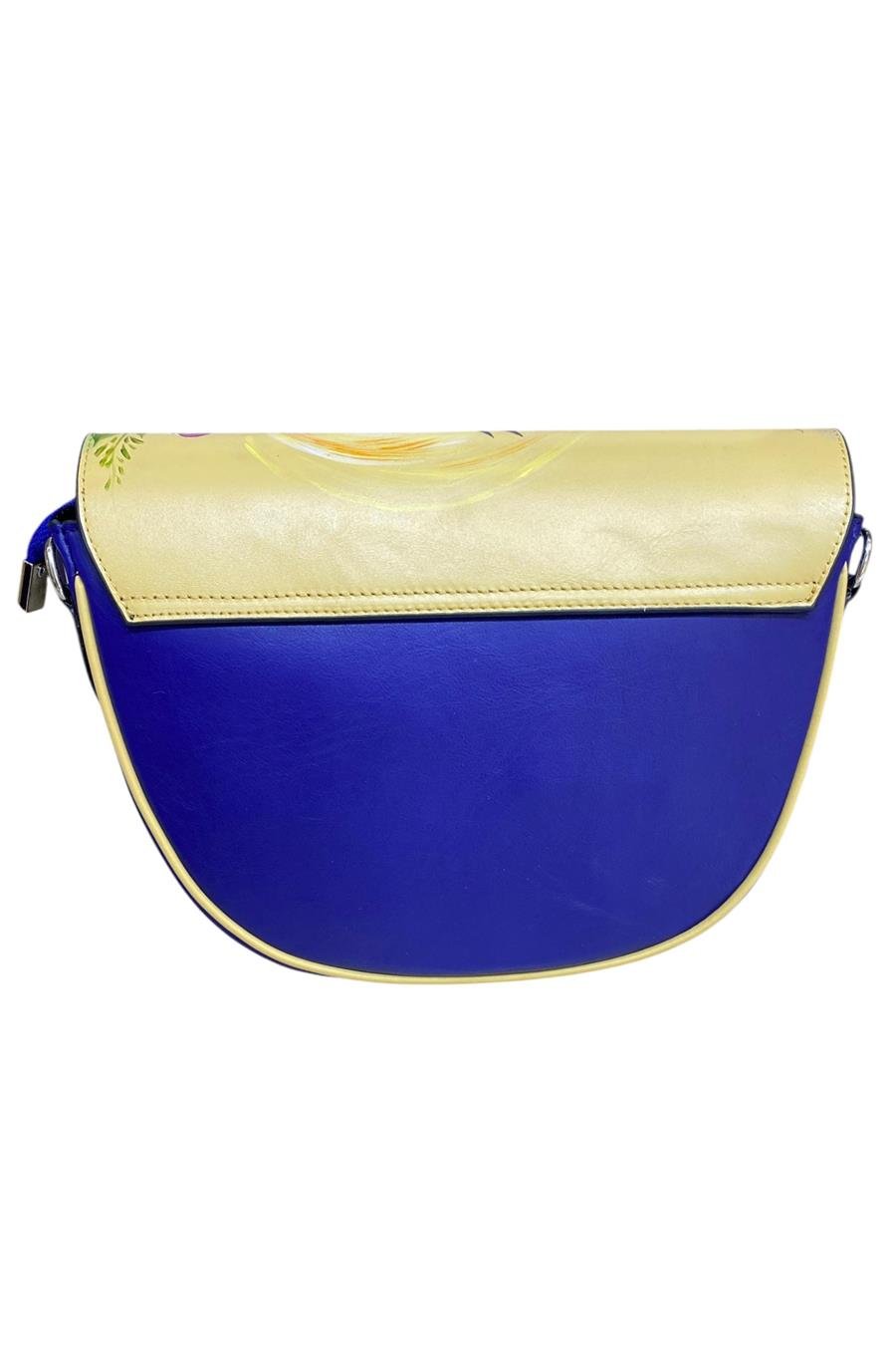 Mor Hakiki Deri Kuş Desenli Deri Elde Boyama Çapraz Çanta