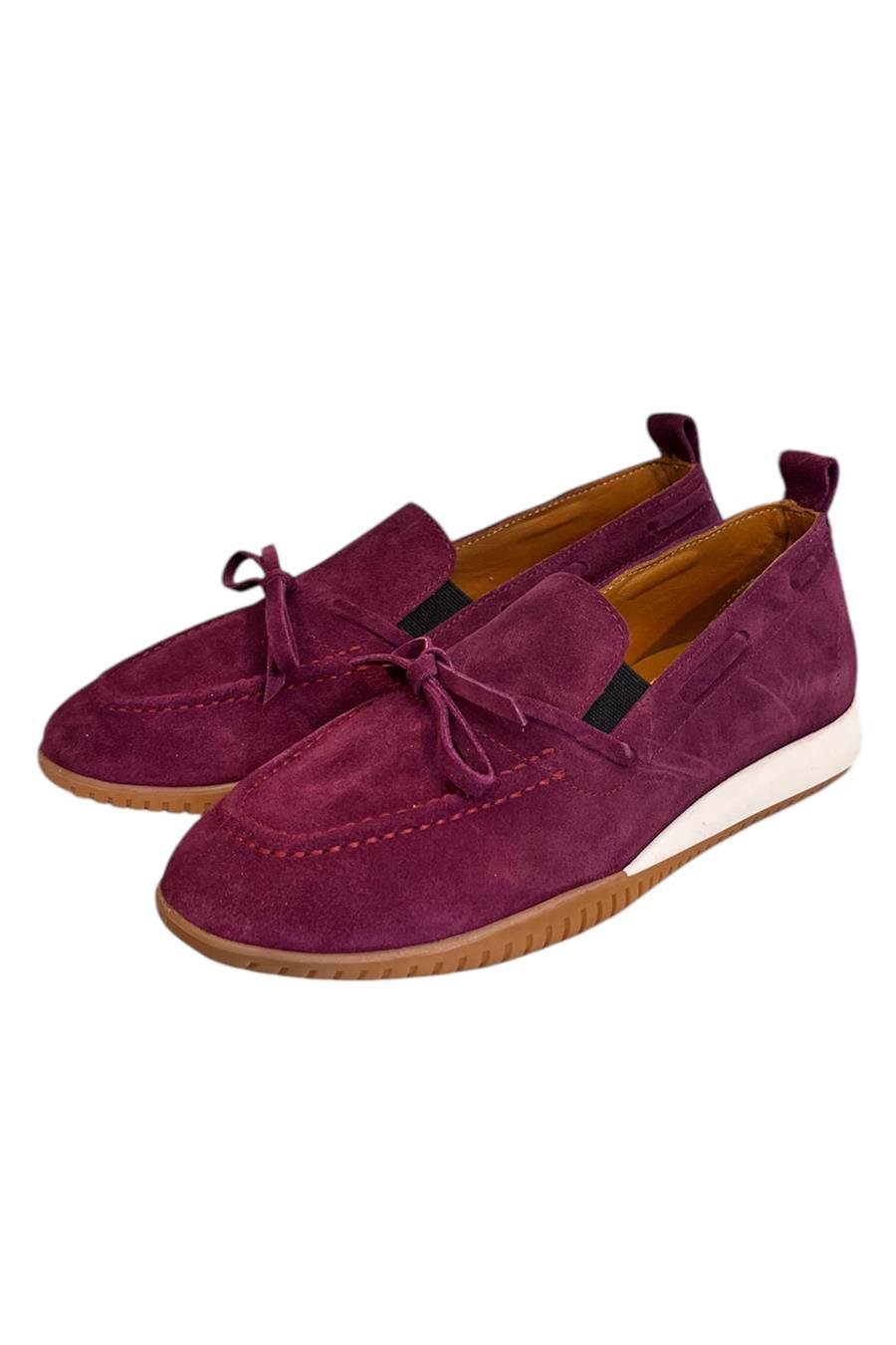 Mor Hakiki Deri Süet Fiyonk Detay Comfort Taban Loafer  