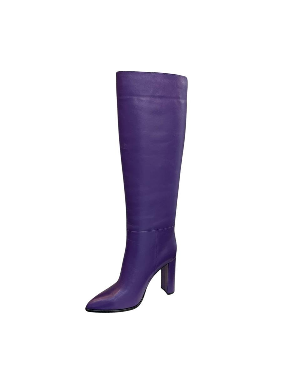 Mor Hakiki  Deri Topuklu Çizme