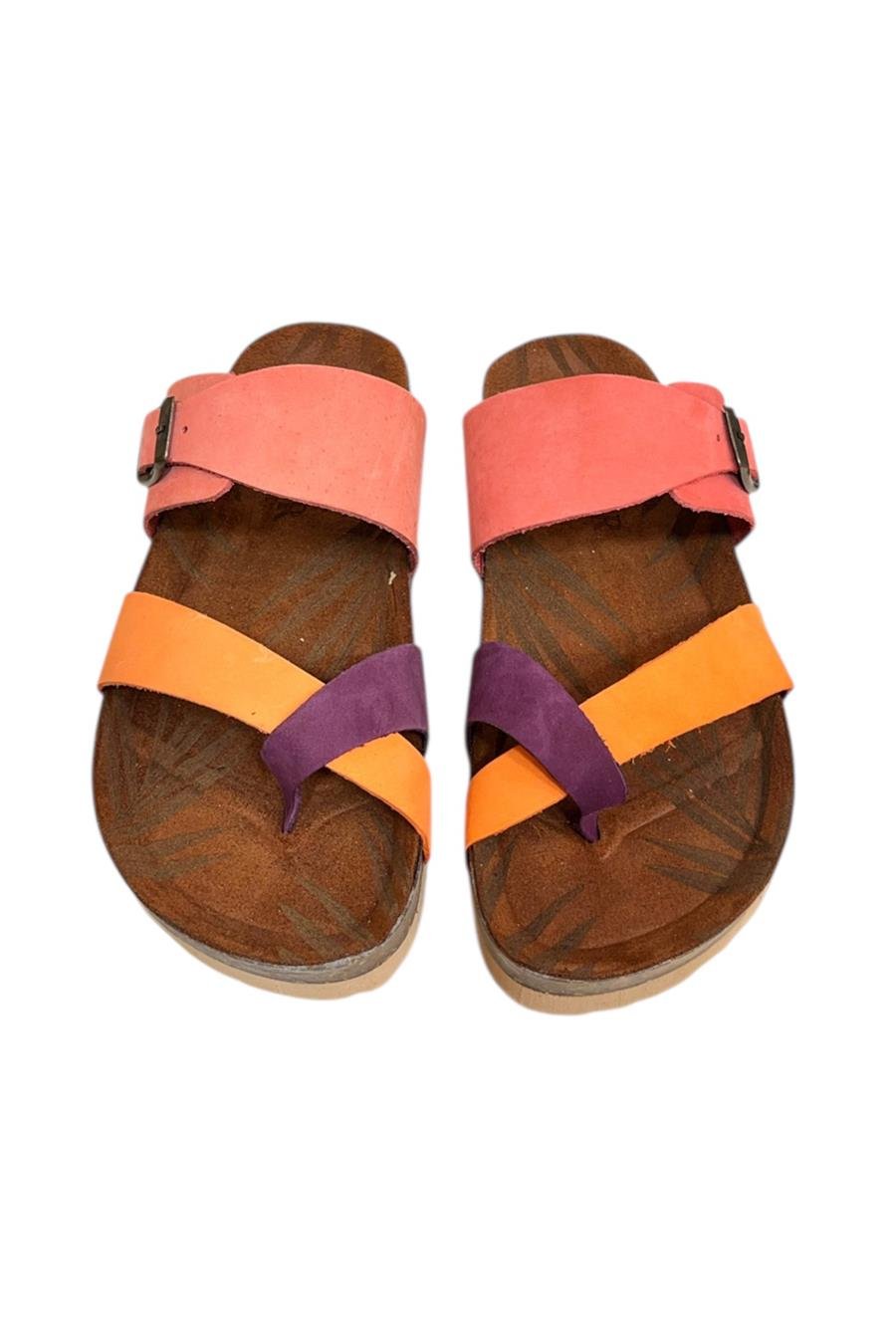 Pembe Multi Hakiki Deri Nubuk Parmak Arası  Mantar Taban Terlik