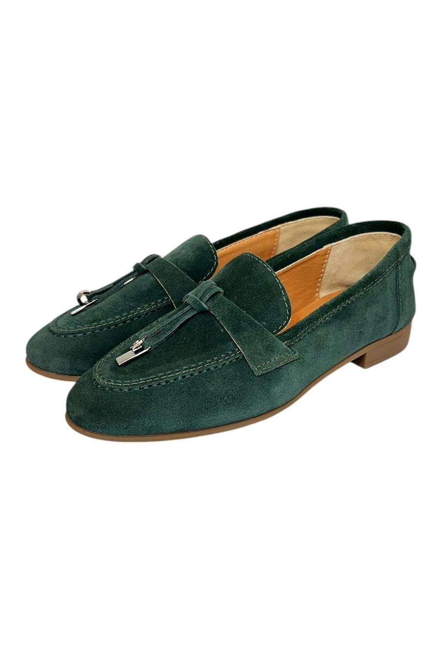 Petrol Yeşili Hakiki Süet Deri Loafer