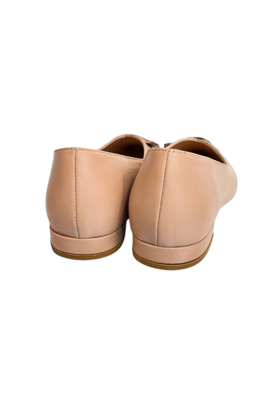 Pudra Hakiki Deri Fiyonk Tokalı Babet Ayakkabı
