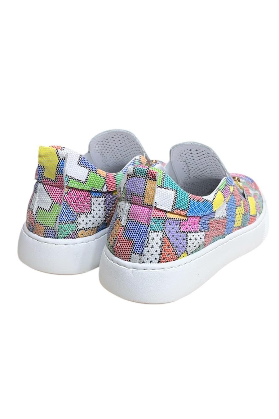 Renkli Hakiki Deri Taşlı Toka Detaylı Ultra Hafif Sneaker