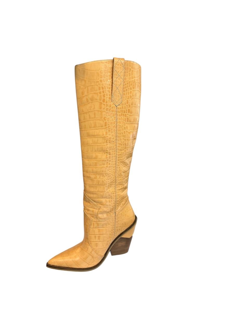Sarı Hakiki Krokodil Deri Western Çizme