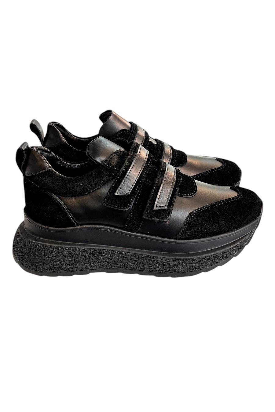 Siyah Hakiki Deri Comfort Taban Sneaker