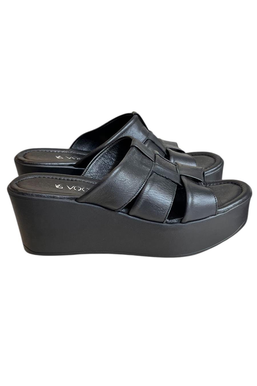 Siyah Hakiki Deri Dolgu Topuk Yumuşak Taban Terlik 