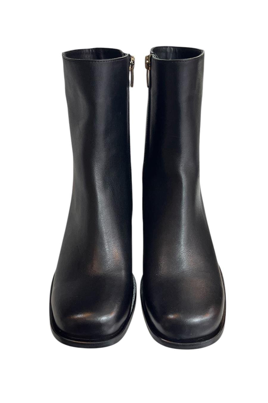 Siyah Hakiki Deri İçi Sıcak Astar Topuklu Bot