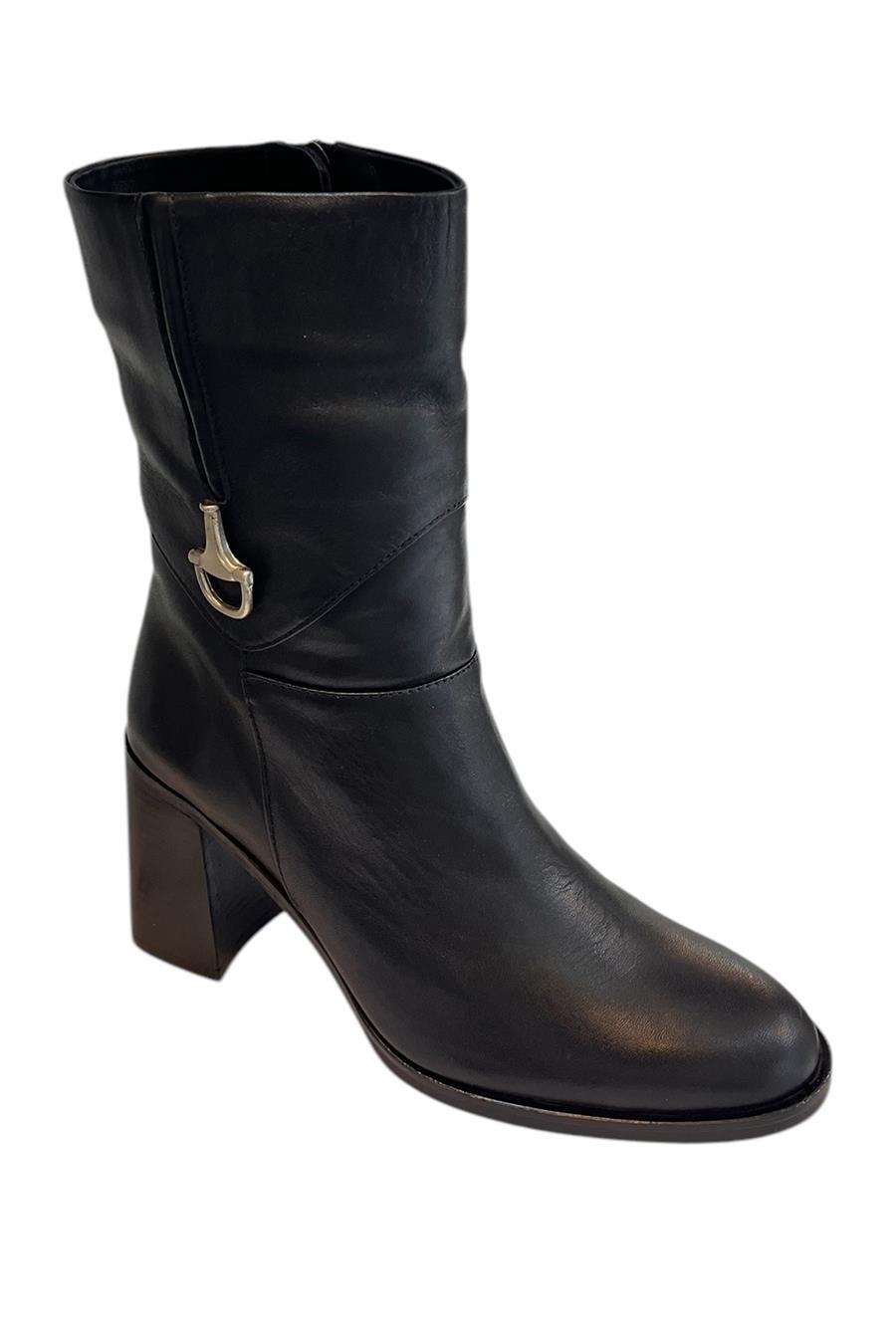 Siyah Hakiki  Deri İçi Sıcak Astarlı Topuklu Bot