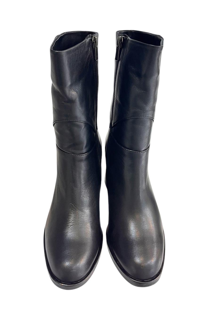 Siyah Hakiki  Deri İçi Sıcak Astarlı Topuklu Bot