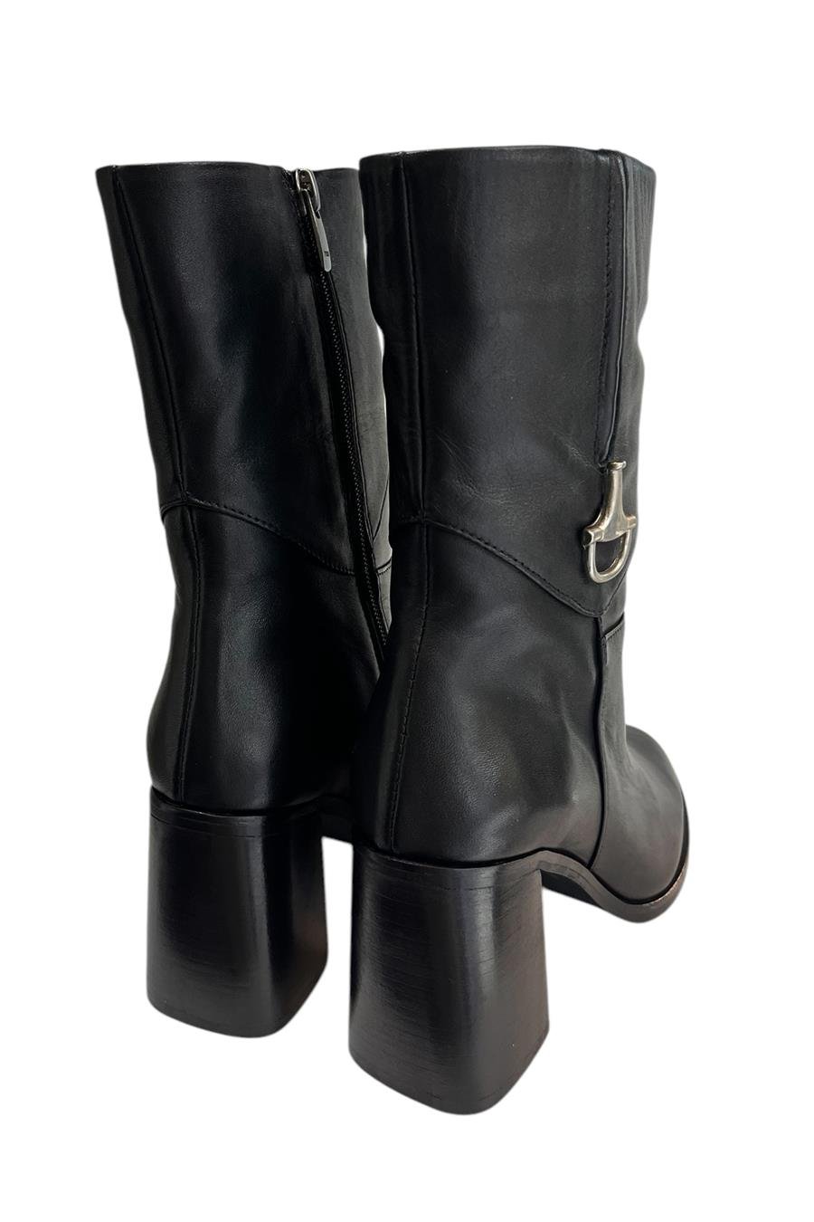 Siyah Hakiki  Deri İçi Sıcak Astarlı Topuklu Bot