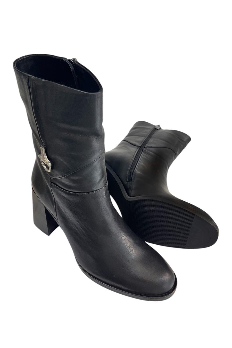 Siyah Hakiki  Deri İçi Sıcak Astarlı Topuklu Bot