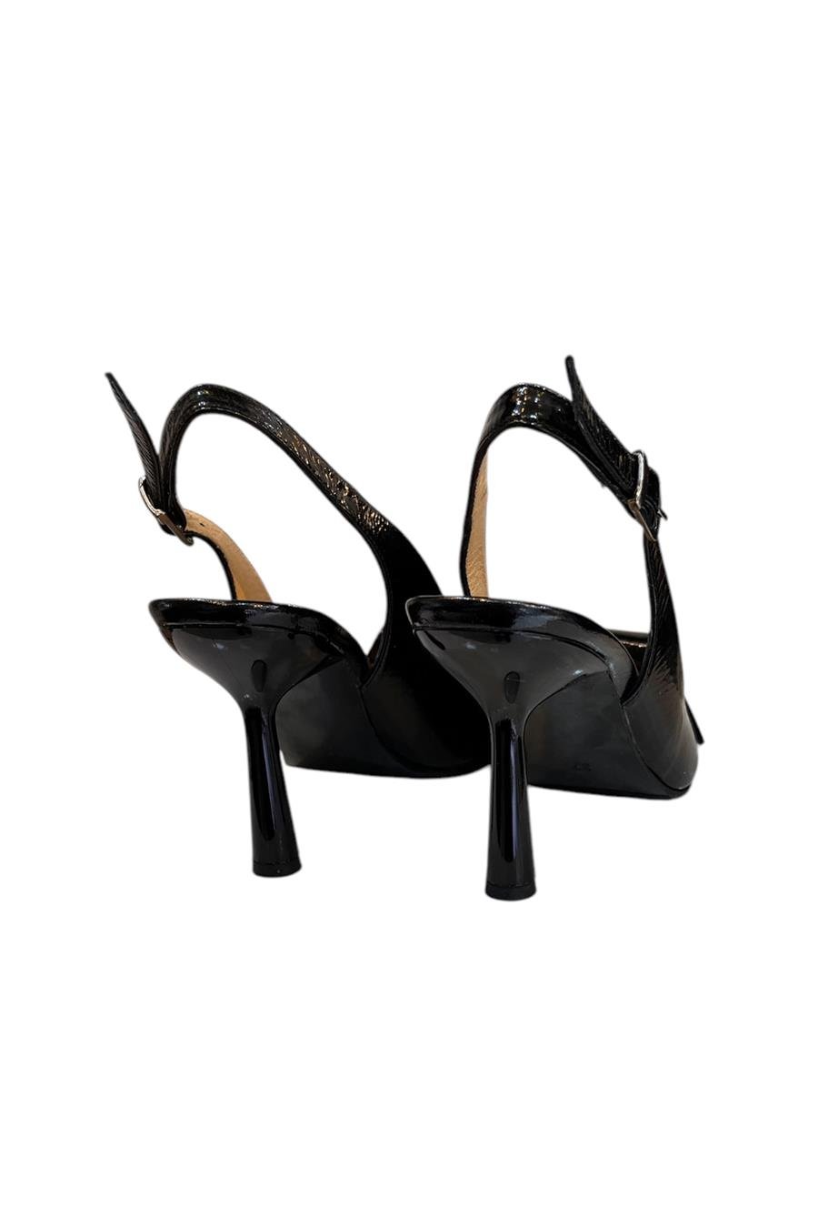 Siyah Hakiki Deri Rugan Arkası Açık Topuklu Ayakkabı