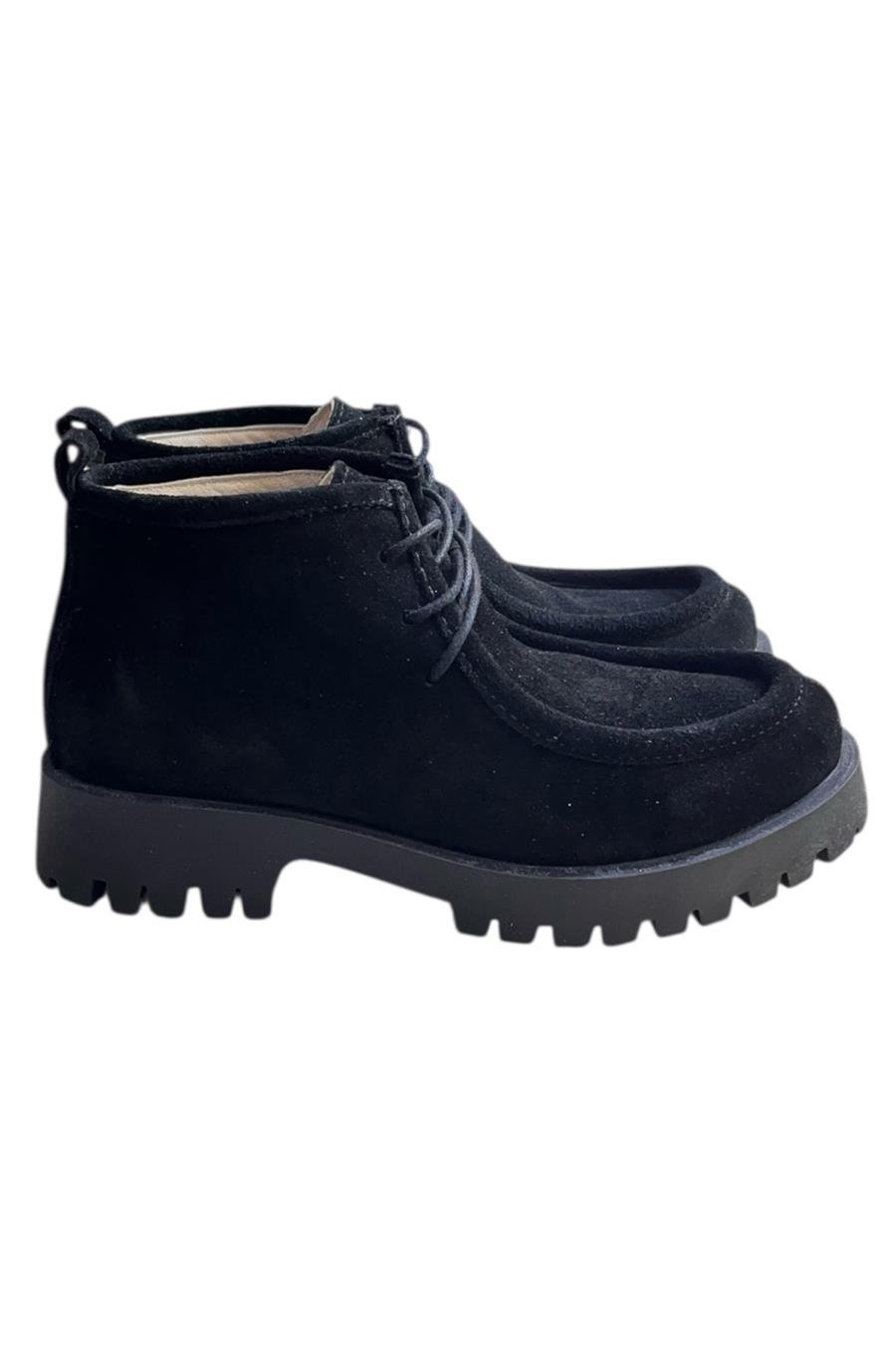 Siyah Hakiki Deri Süet Bağcıklı Bot