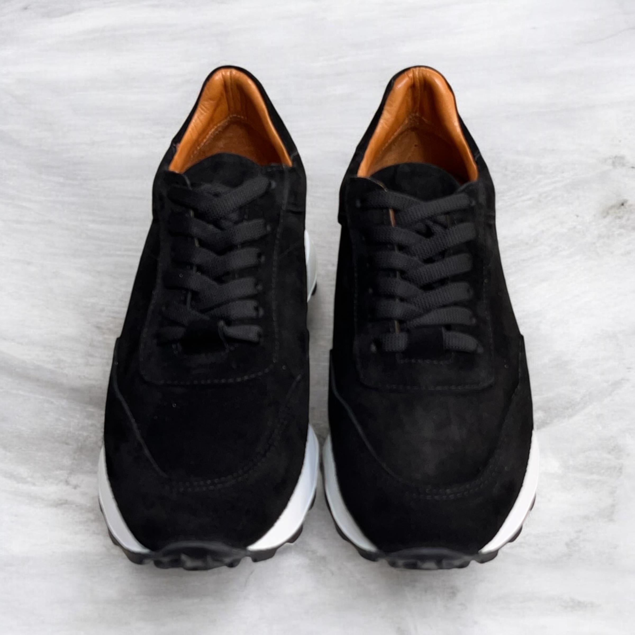 Siyah Hakiki Deri Süet Bağcıklı Comfort Sneaker