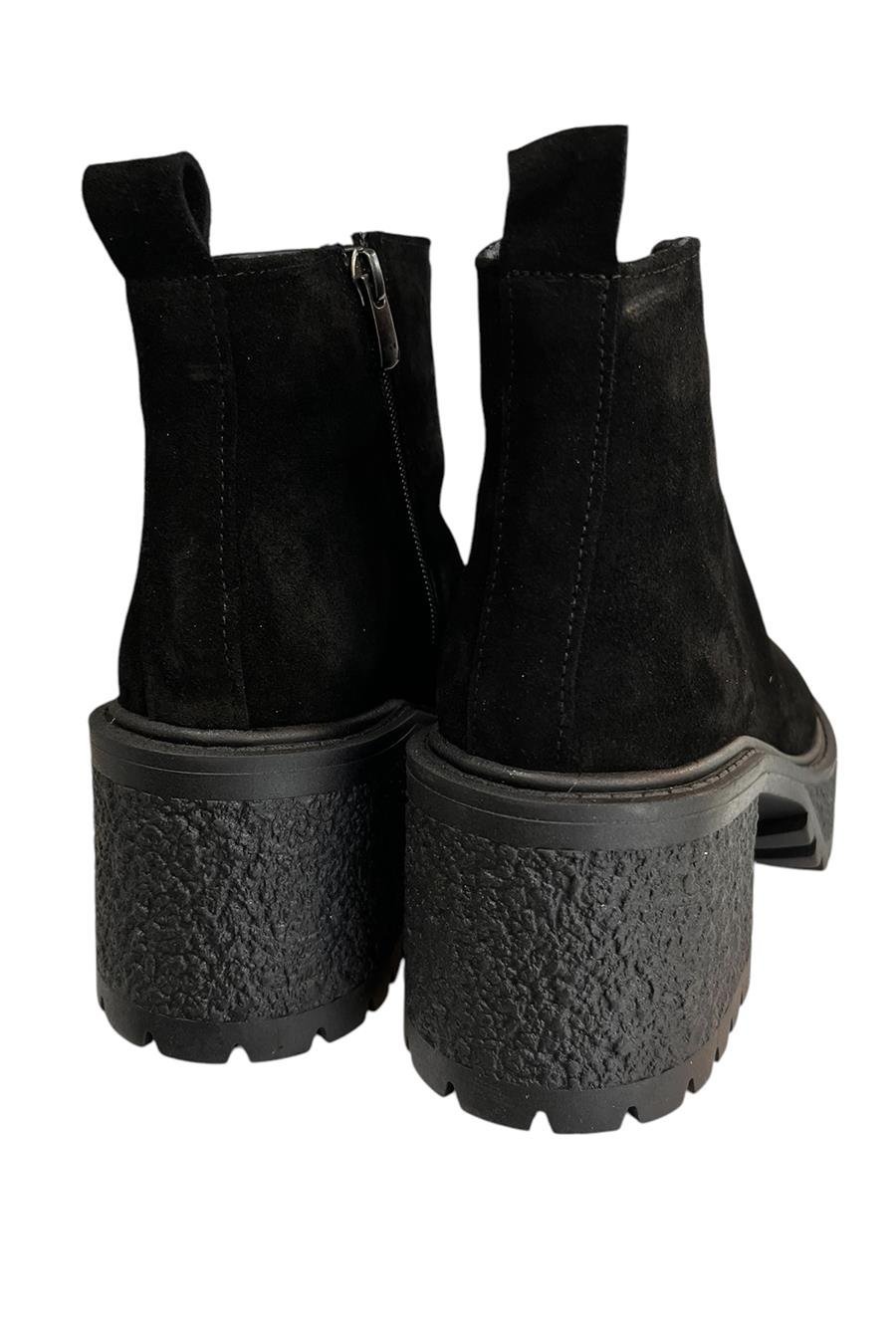 Siyah Hakiki Deri Süet Fermuar Detay Bot