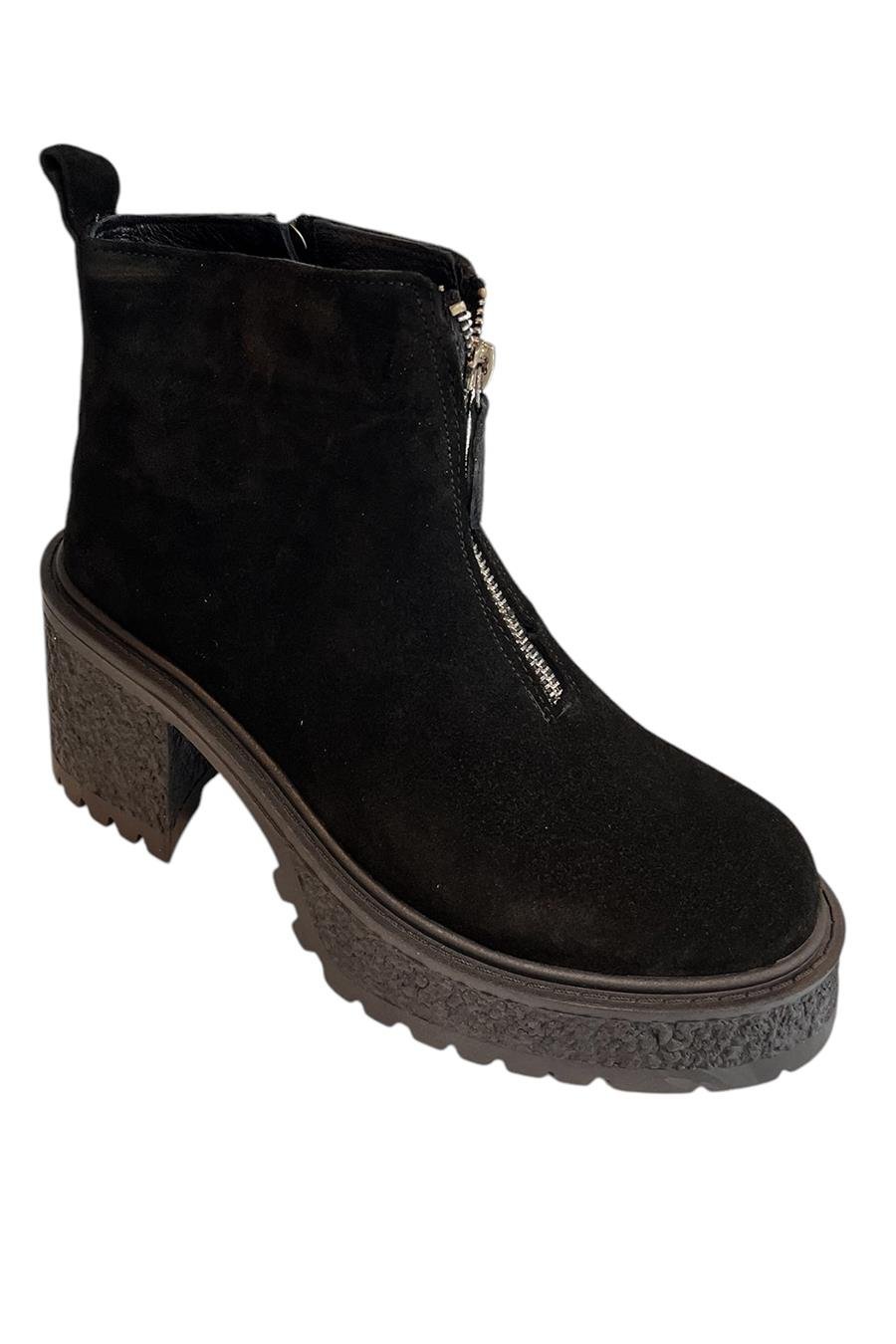 Siyah Hakiki Deri Süet Fermuar Detay Bot