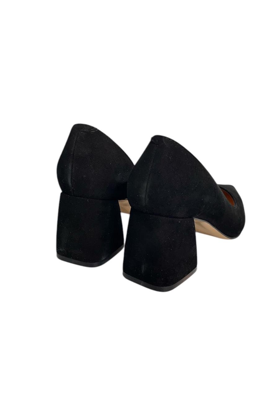 Siyah Hakiki Deri Süet  Mabeyn Topuklu Ayakkabı