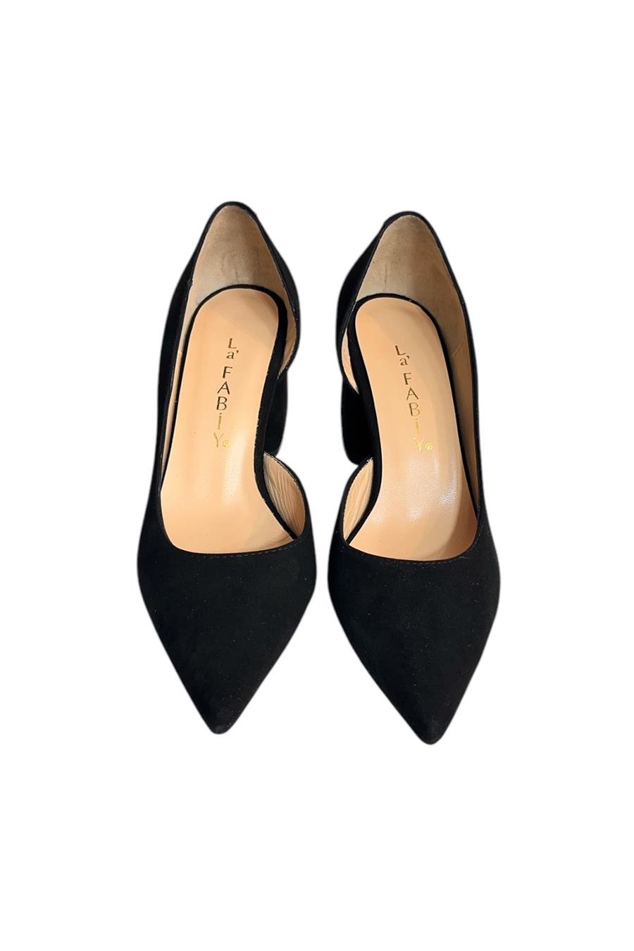 Siyah Hakiki Deri Süet  Mabeyn Topuklu Ayakkabı