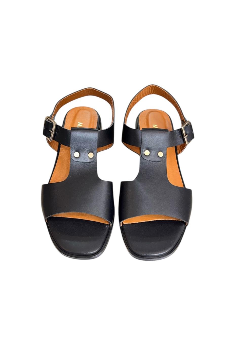 Siyah Hakiki Deri Tek Bant Bilekten Bağlı Bodrum Tarzı Sandalet 