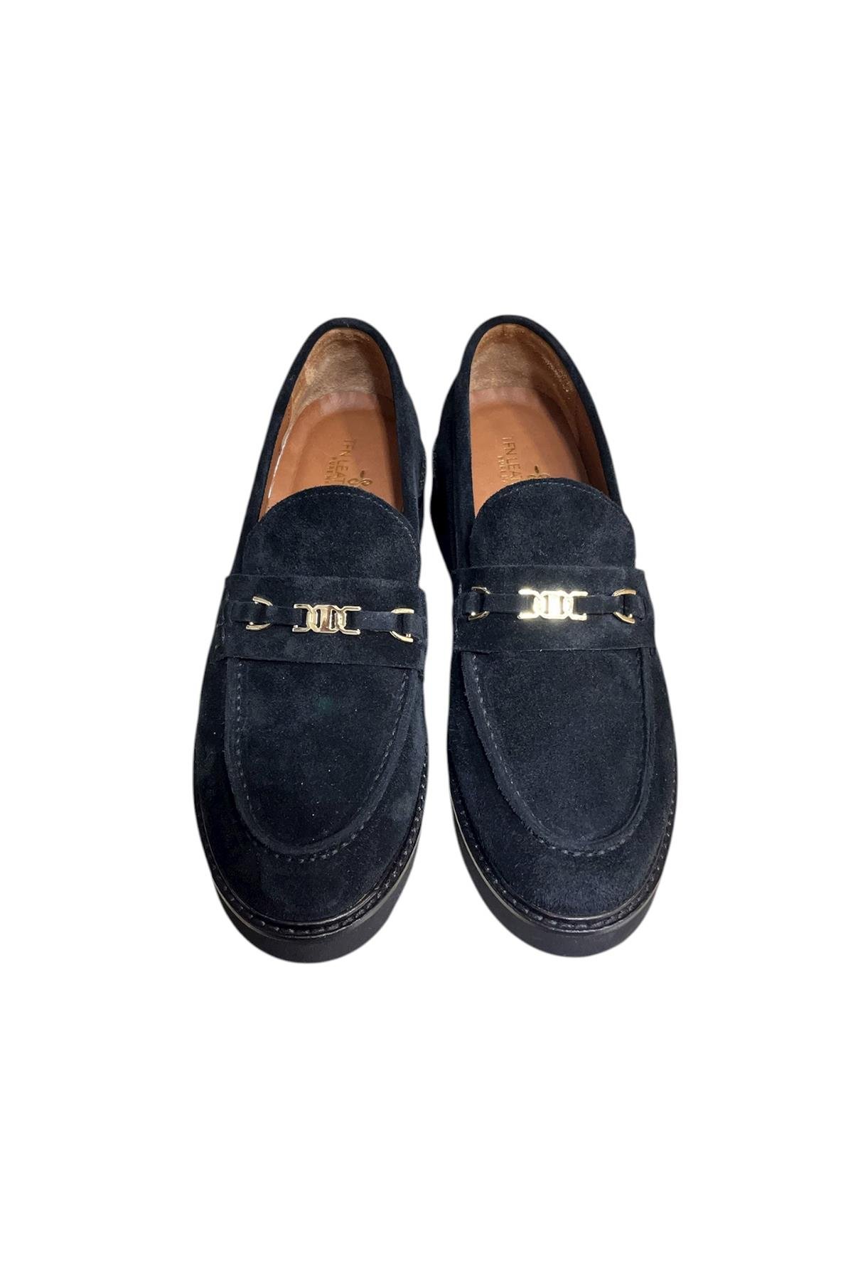 Siyah Hakiki Deri Toka Detay Hafif Taban Loafer