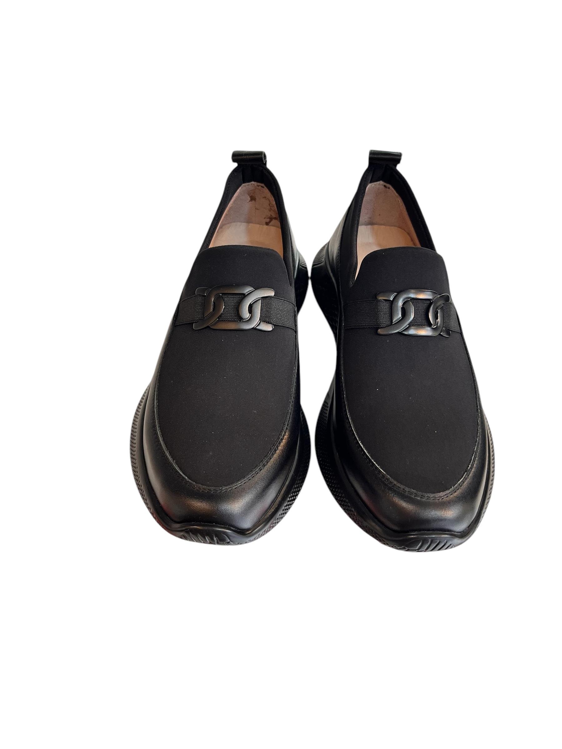 Siyah Hakiki Deri Tokalı Strech Yüzlü Comfort Sneaker