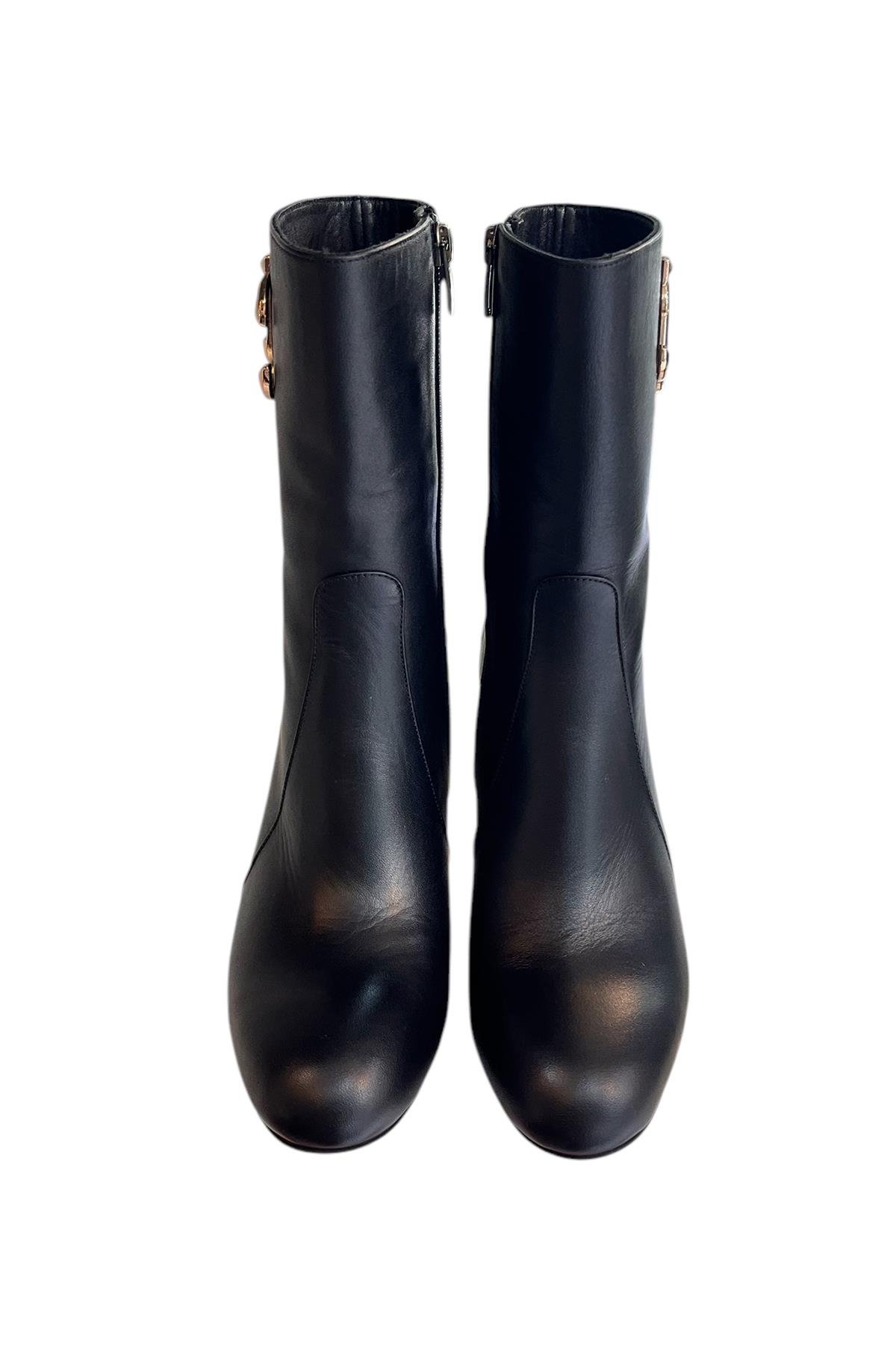 Siyah Hakiki  Deri Topuklu Bot