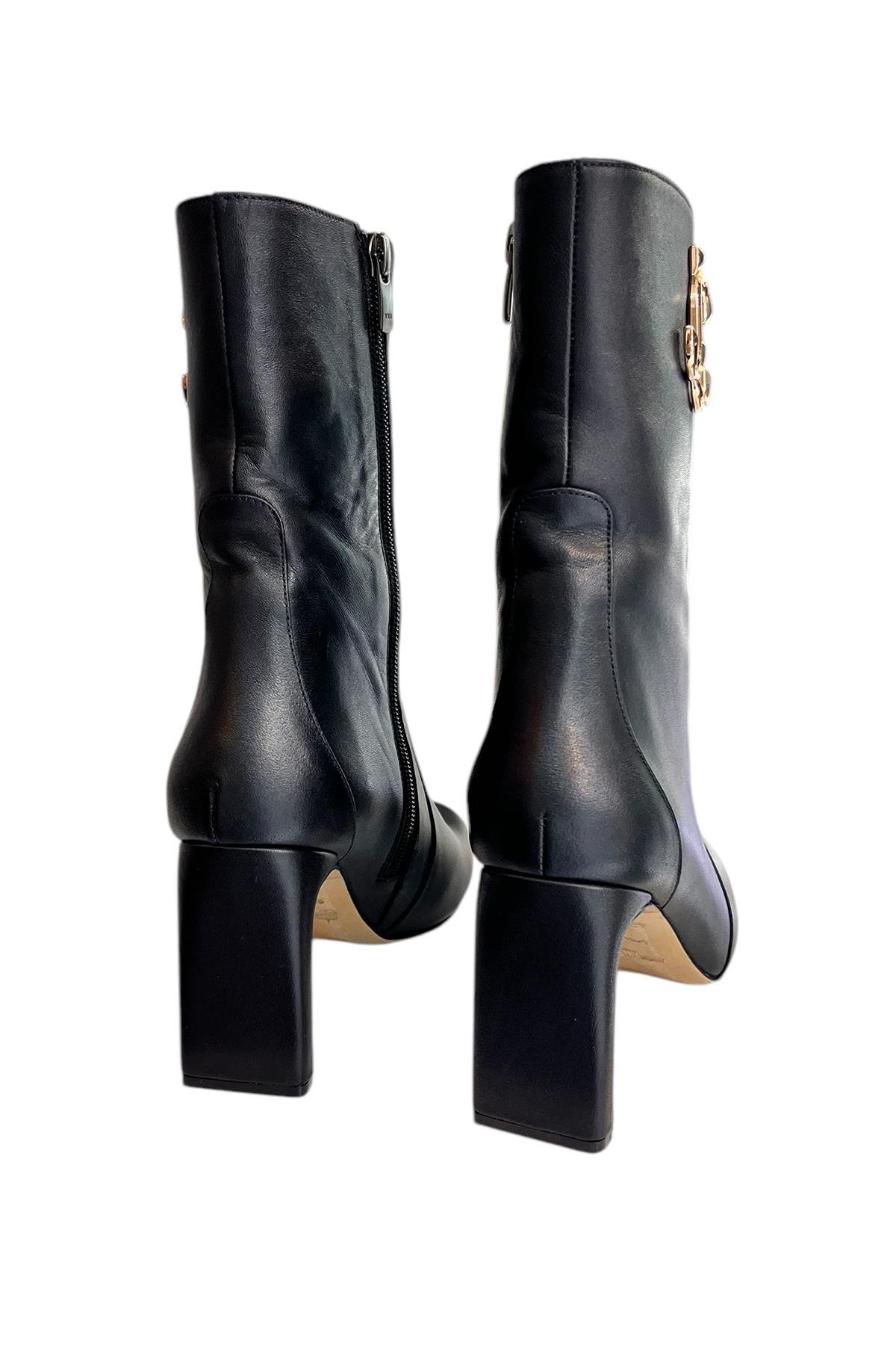 Siyah Hakiki  Deri Topuklu Bot