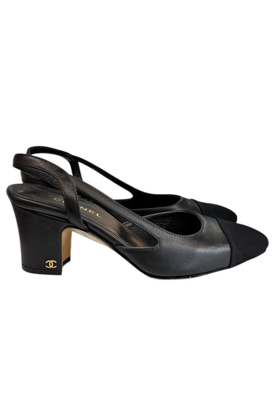 Siyah Hakiki Deri Yanları Açık Lastik Bantlı  ve Arkası Açık Topuklu Ayakkabı