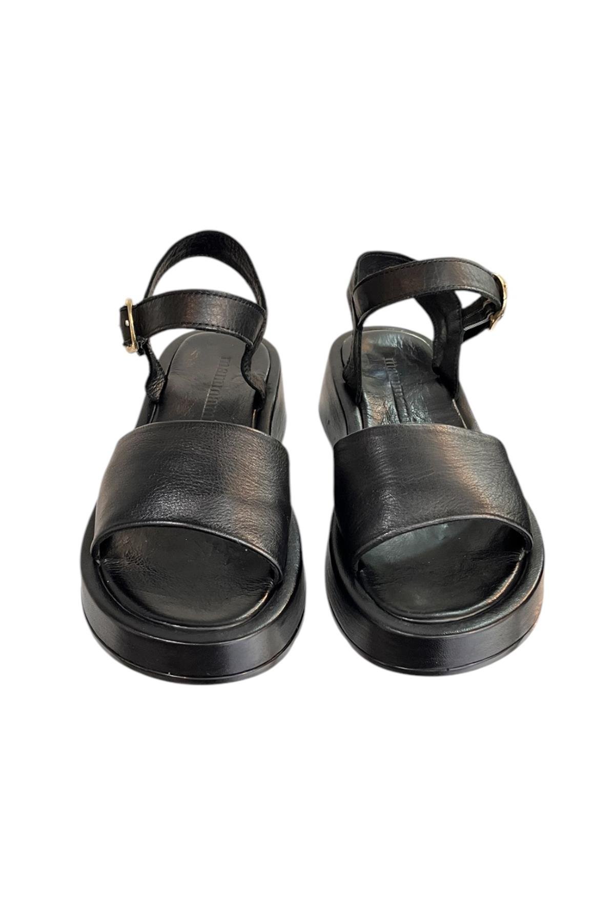 Siyah Hakiki Deri Yumuşak Taban Günlük Sandalet