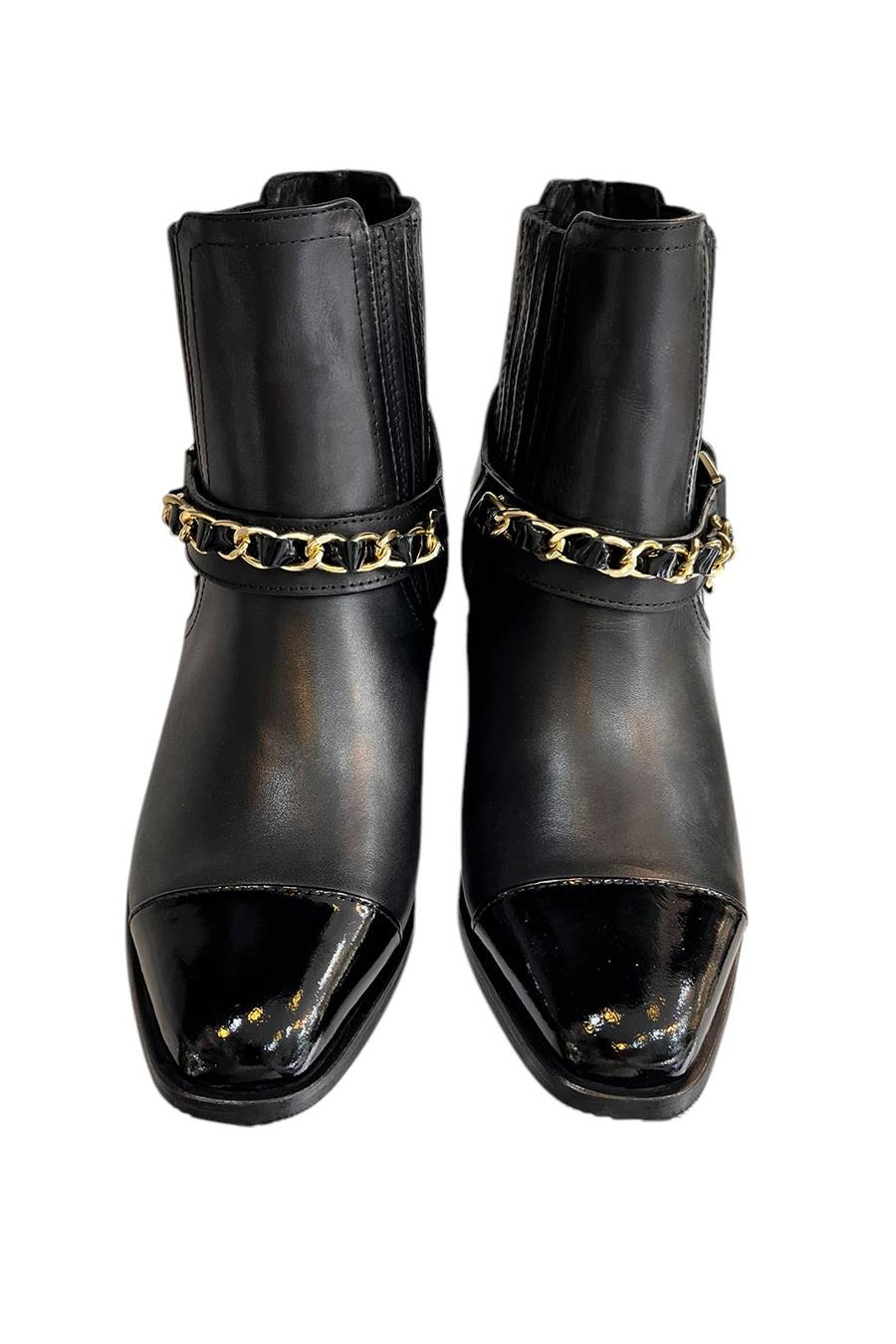 Siyah Hakiki Deri Zincir Detay  Bot