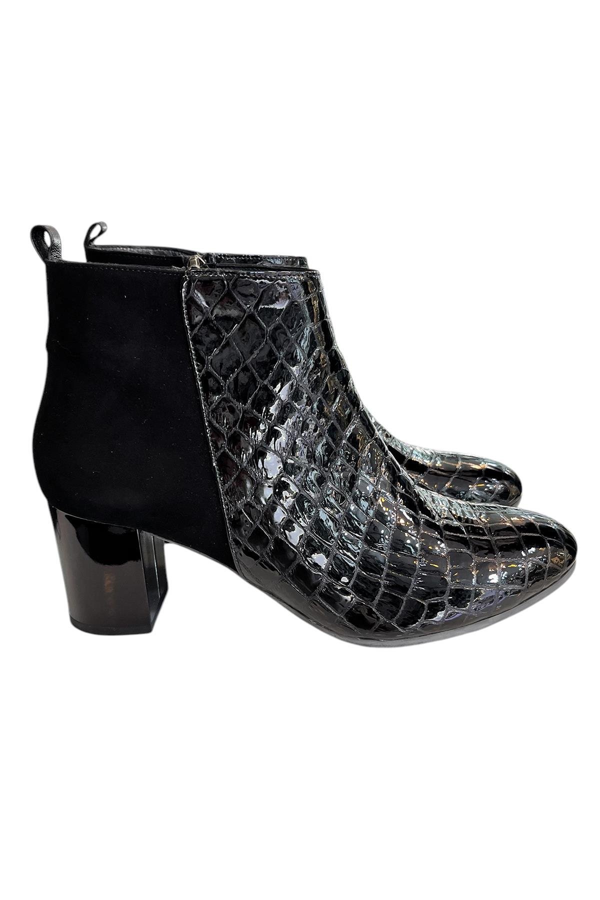Siyah Hakiki Krokodil Deri Topuklu Bot