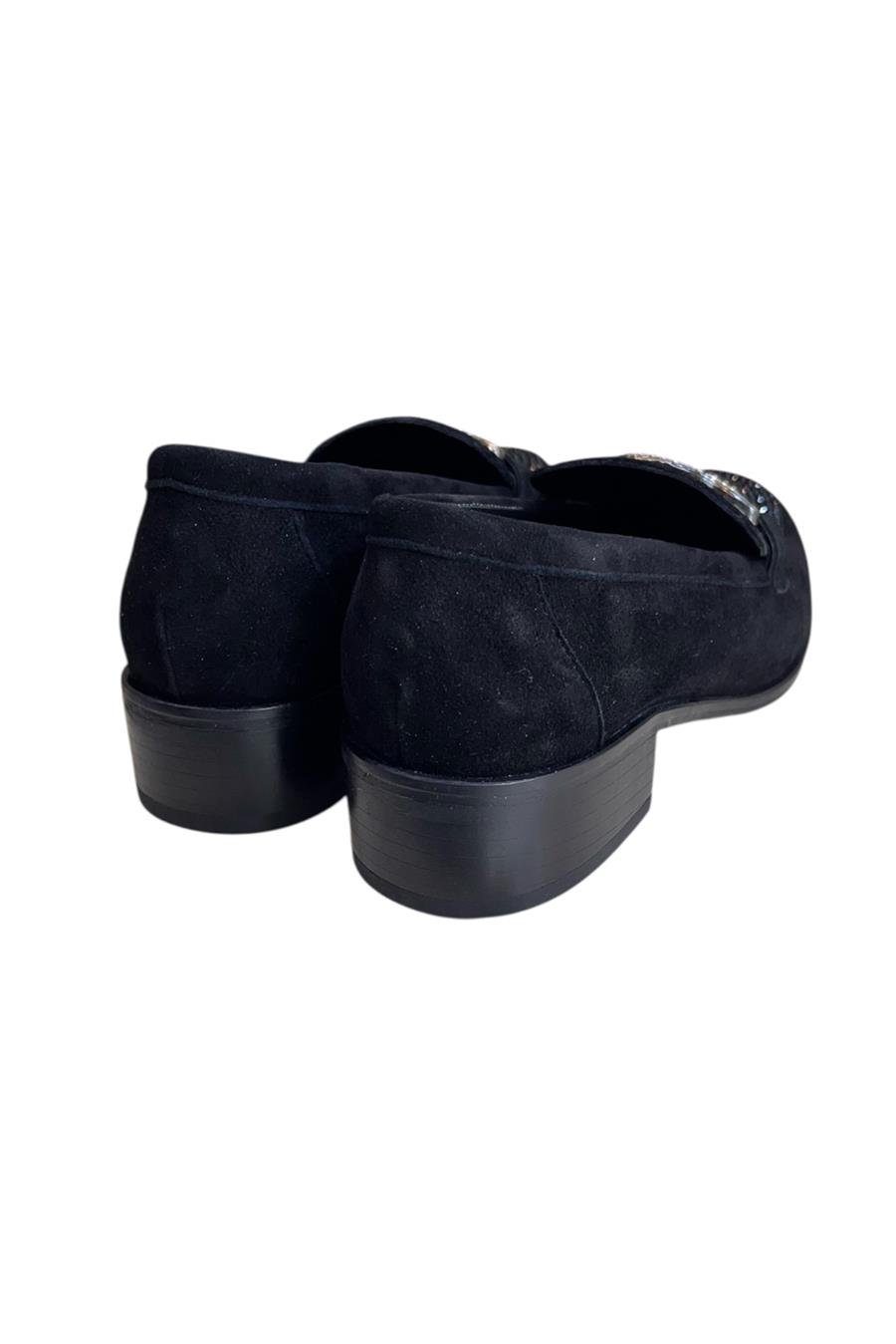 Siyah Hakiki Nubuk Deri Toka Detay Loafer